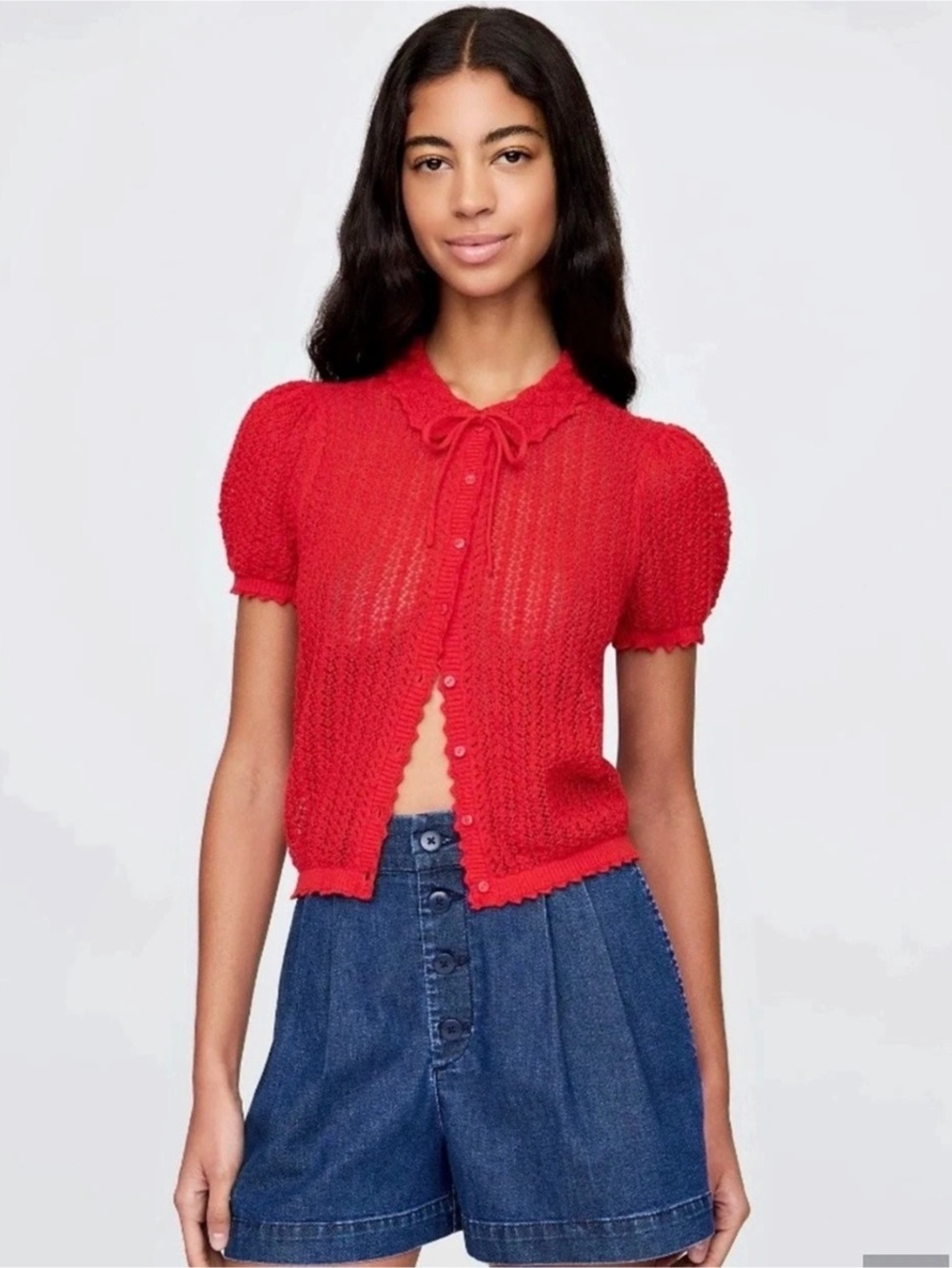 GAP 100% Cotton Pointelle Cardigan Red Size Small